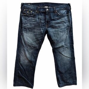 Men's Dark Blue Washed Jeans - Classic Straight Fit